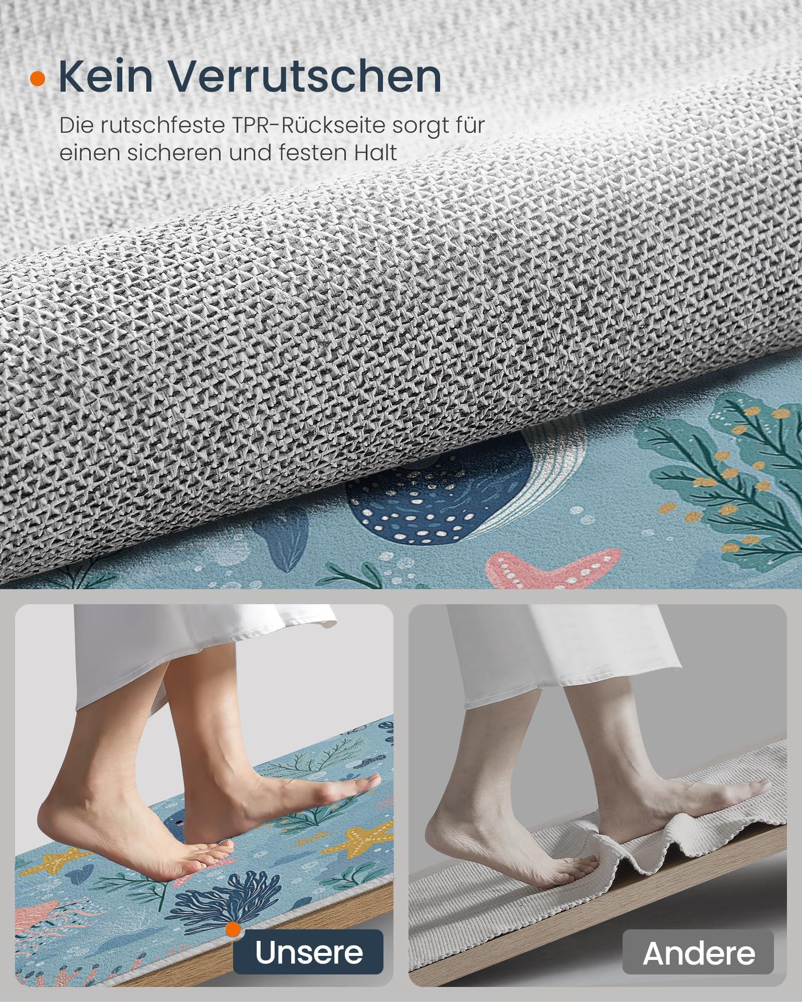 Tapis Rond Lavable en Machine Motif Baleine Méduse Décoration De Chambre pour Adultes Enfants, Joli Thème Océan Bleu Clair Antidérapant Doux Poils Ras Tapis Rond De Salon, 120 Cm