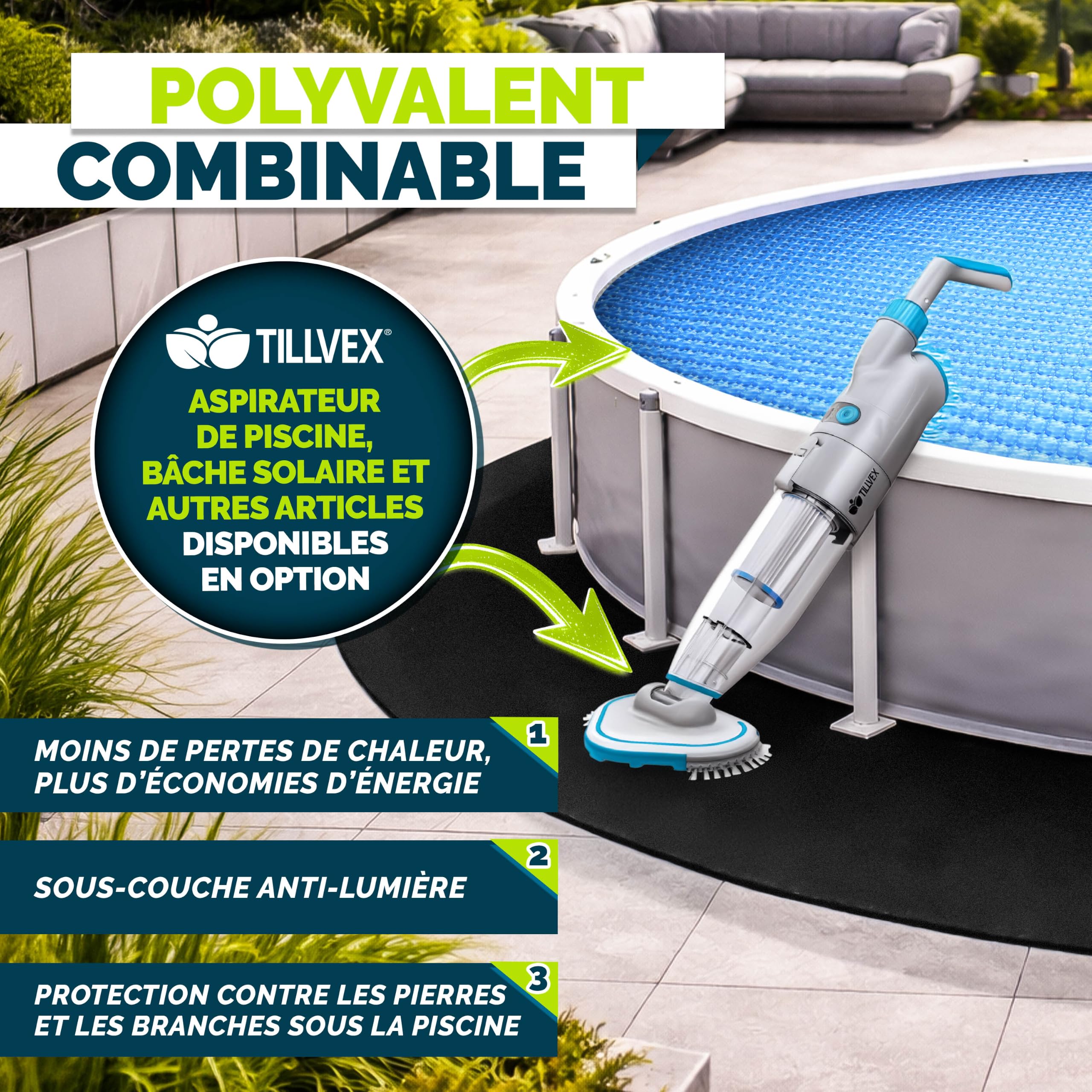 tillvex® Tapis de piscine de qualité supérieure 400 g/m² - Géotextile - Bâche de sol à découper - Tapis de protection de sol pour piscines et piscine - Tapis de protection de sol indéchirable (rond