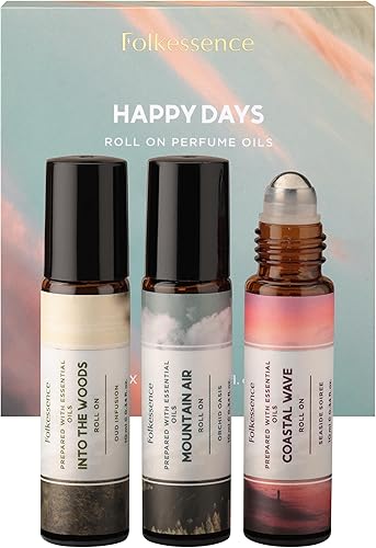 Folkulture Juego de 3 perfumes enrollables, mezclas de aceite aromático roll-on para masaje, aceite esencial de relajación, regalos para mujeres y