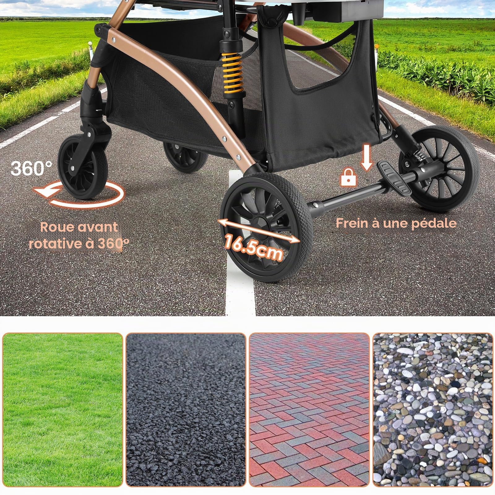 MAMIZO Poussette Chien 3-en-1, Poussette pour Chat Pliable, Panier de Rangement, Fenêtre en Filet, pour Petits Chiens et Chats, Jusqu'à 20 kg, 4 PCS Roues Résistant à l'Usure à 360°, Gris Foncé