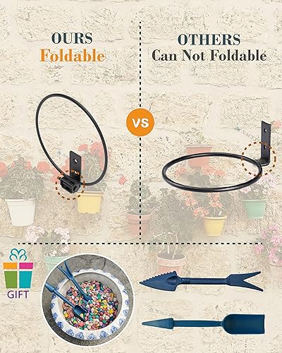 Miniatura 3 de NACETURE Anillo plegable para macetas de 6 pulgadas para montaje en pared, ganchos redondos de metal resistente, soportes para macetas de cerca,
