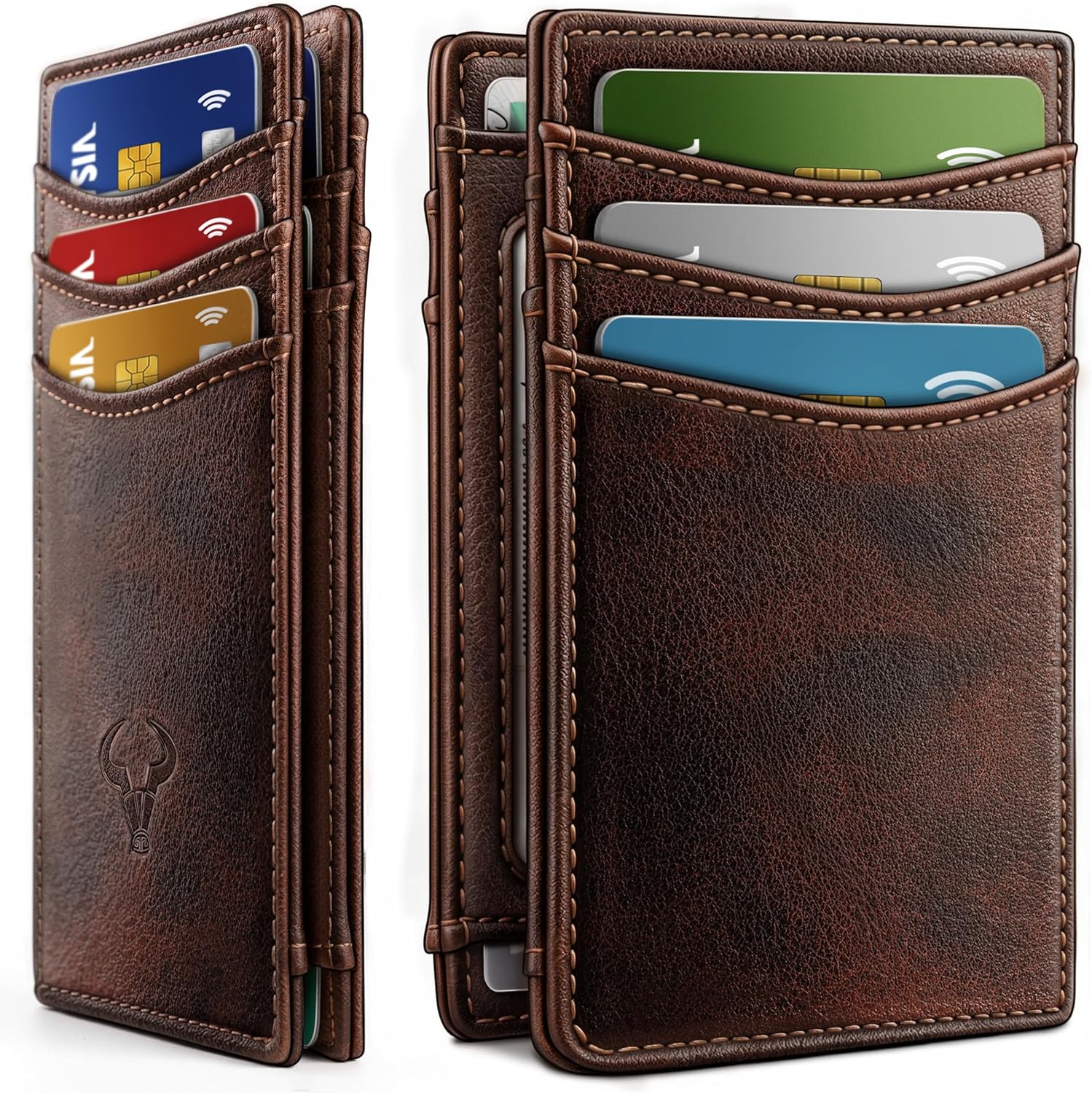 BULLIANT Slim Wallet For Men 12Cards,Magnetic Flip Build-in Money Clip Airtag Compatible-RFID Blocking