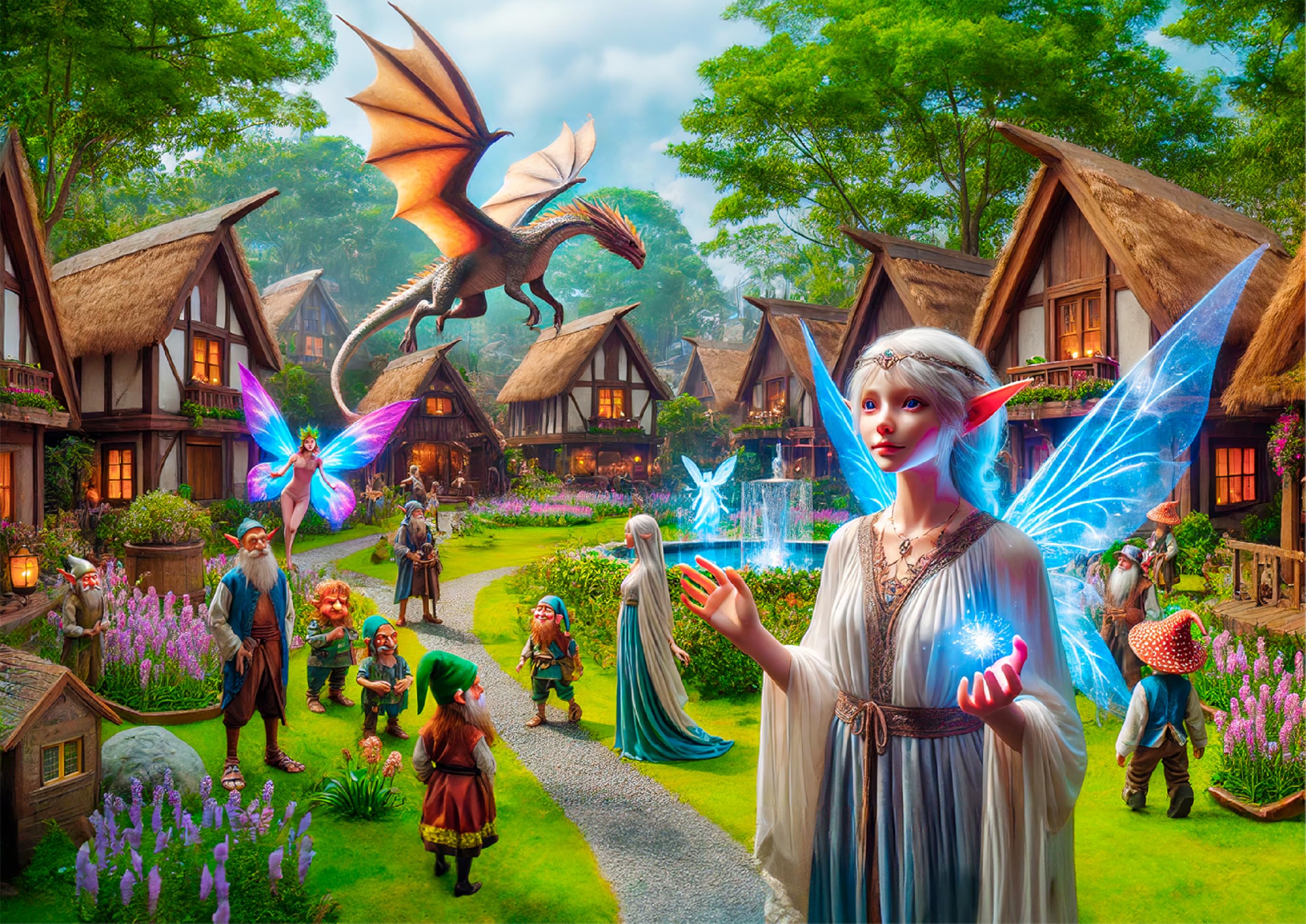 WOODEN.CITY Drewniane puzzle Fantasy Country 1000 elementów – wysokiej jakości puzzle dla dorosłych, wyprodukowane w UE, rozmiar 21 1/10.2 cm x 15 1/5.1 cm