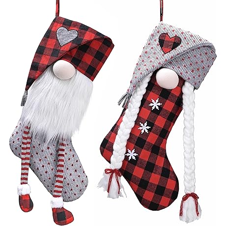 Enliven Your Christmas with These Captivating 21-Inch Gnome Face Animated Christmas Stockings by Valery