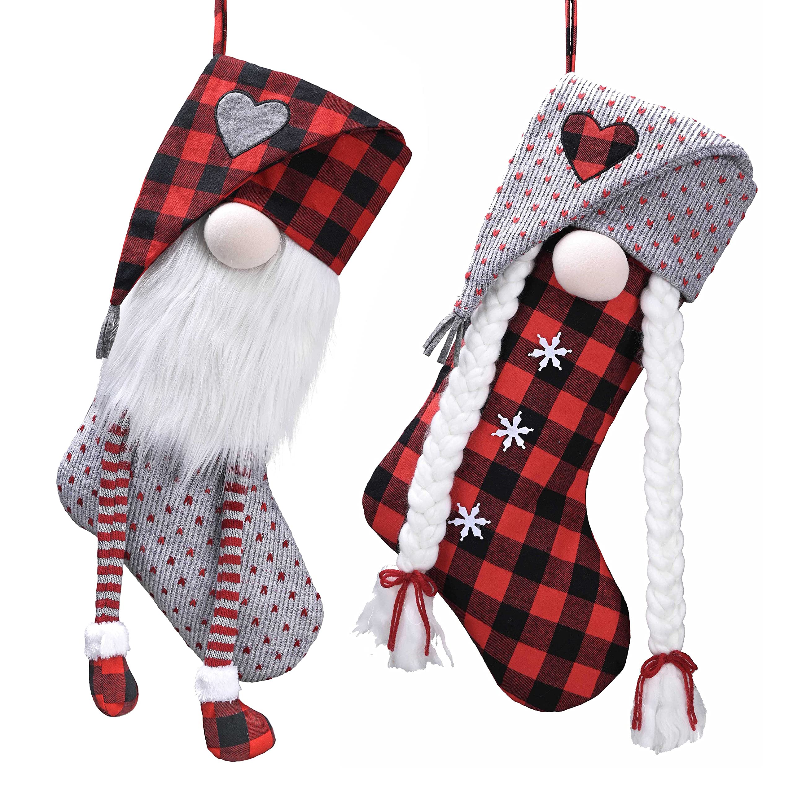 Valery Madelyn 21" 2PCS Red Gray Gnomes Christmas Stockings Decorations