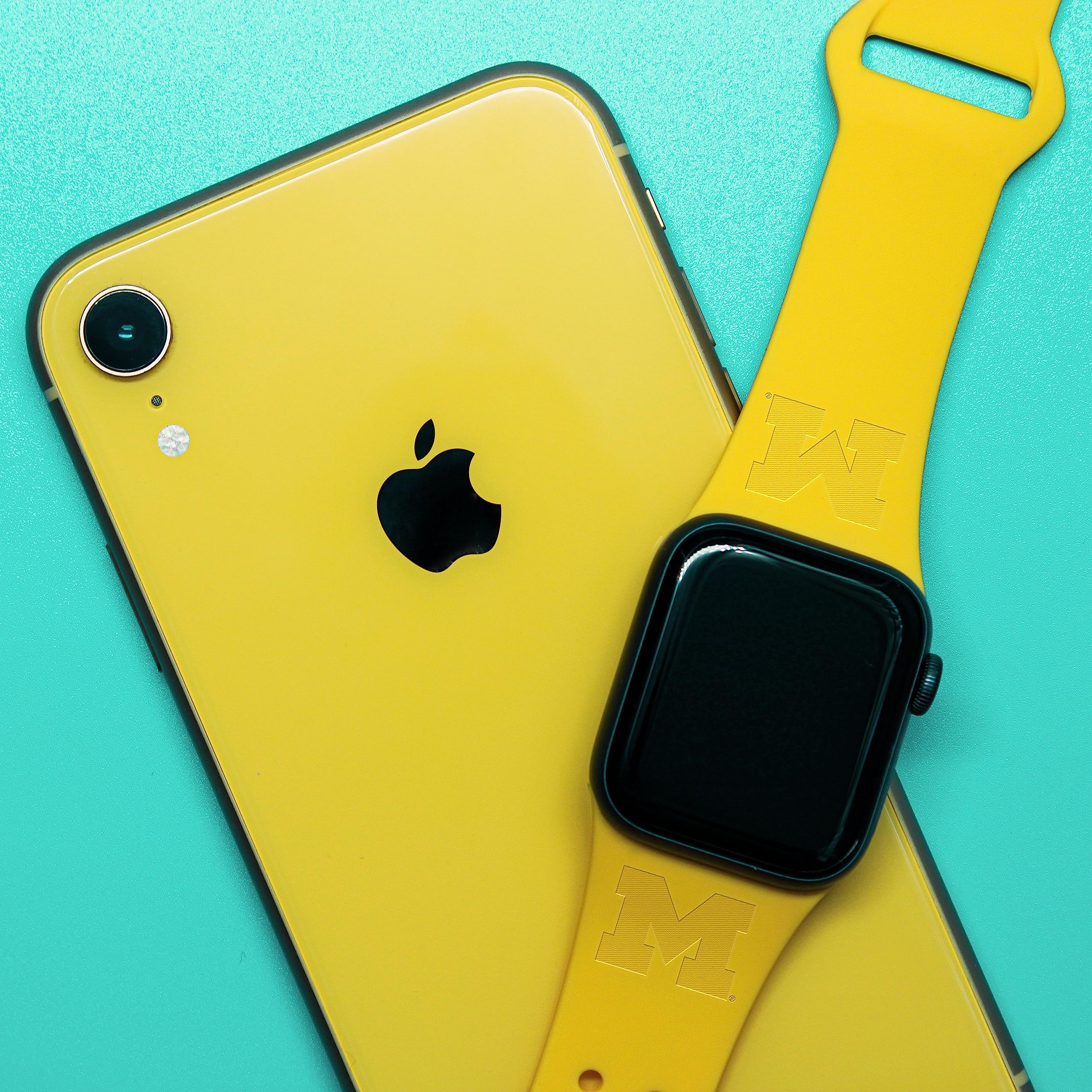 Affinity Bands Michigan Wolverines Engraved Silicone Combo Package Compatible with Apple Watch and AirPods Gen 3 (38/40/41mm Yellow)