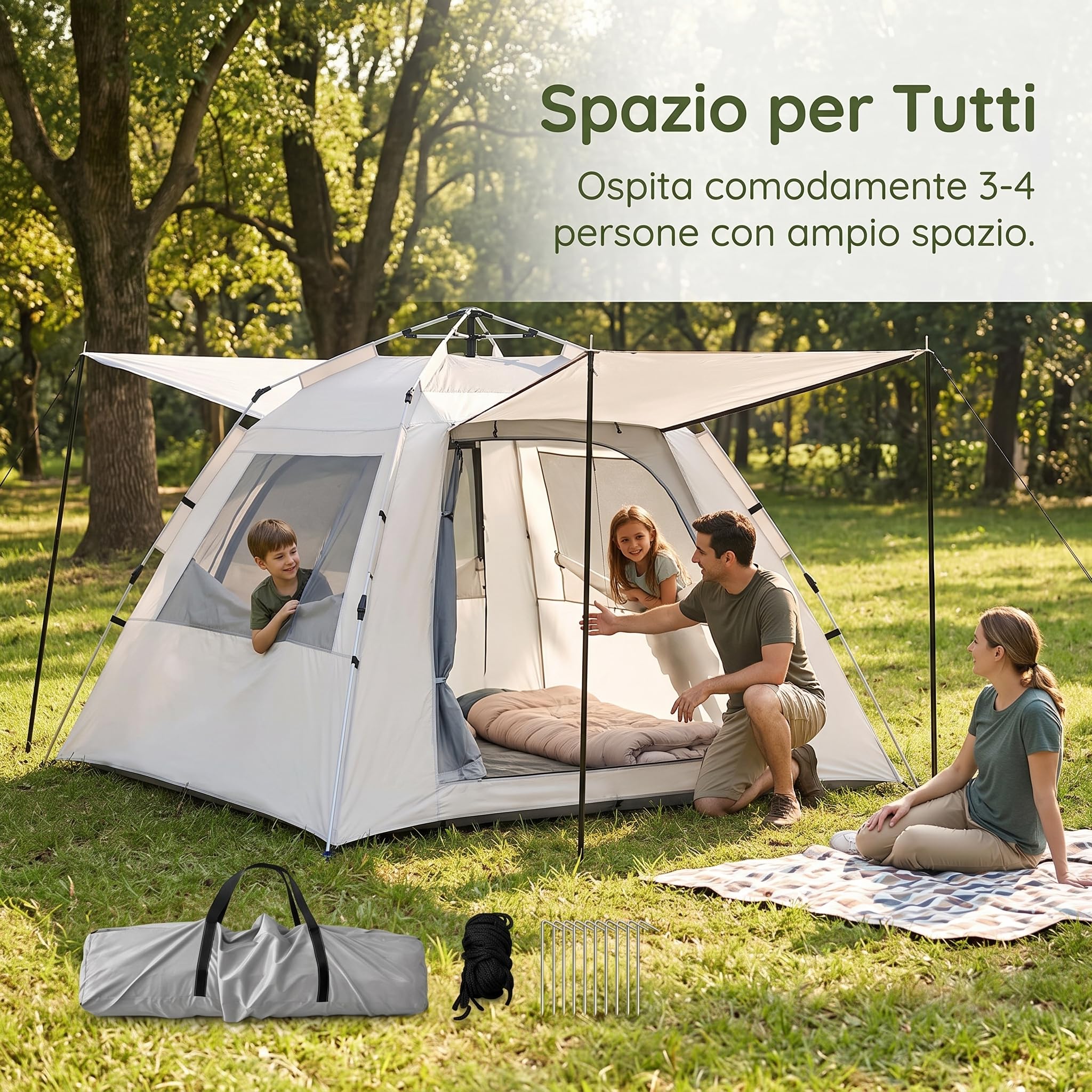 Refugio Camping Impermeable para 3-4, Montaje Rápido para Exteriores, para Campamento