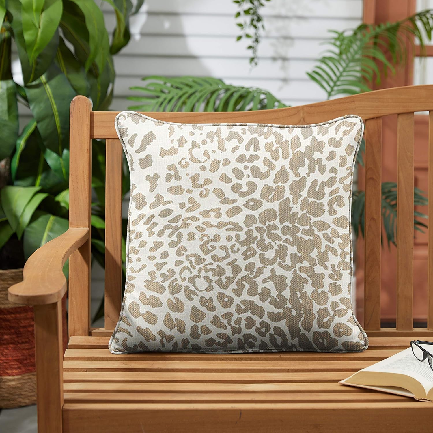 Sorra Home x Sunbrella - Indoor/Outdoor Square Pillows (Set of 2), Light Brown Leopard/Cheetah Print