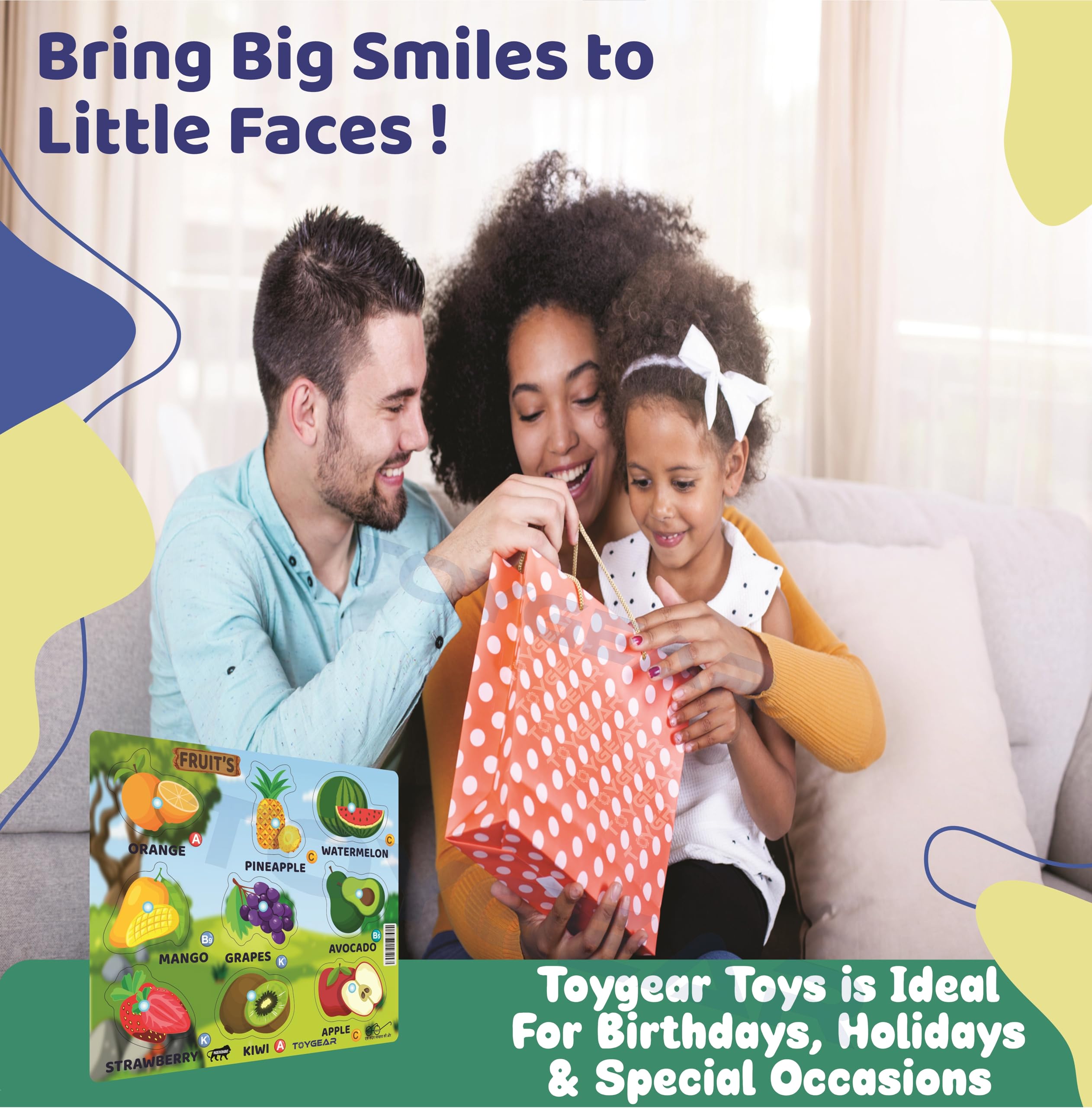 Nizomi Wooden PUP Fruit Puzzle Figure Toys Set for 3+ Years Kids - Eco-Friendly, Non-Toxic, Montessori-Inspired Educational Toys for Toddlers Set Best Learning Library Kit 3
