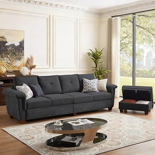 Miniatura 8 de 108" Sectional Sofa, Convertible L Shaped Sofa with Ottoman and Large Storage, 4 Seat Sectional Couch with Cup Holder, Couches for Living Room, Gris