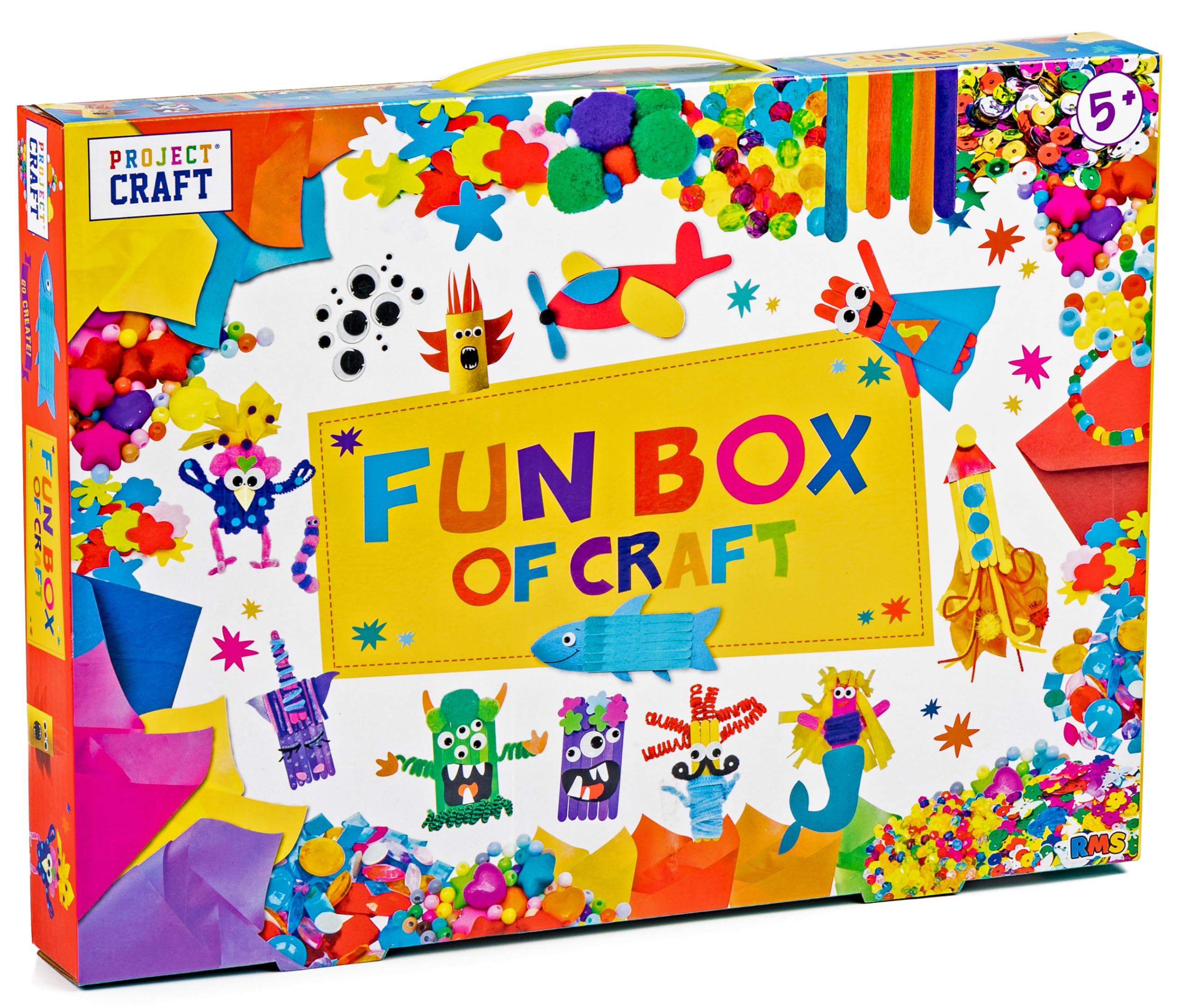 Rms Multi-Coloured Kids Fun Box Of Craft With Glitter Glue, Pom Poms, Beads, Wobbly Eyes, Pipe Cleaners, Foam Shapes & More – Arts & Crafts Supplies For Ages 5+ – Ideal Rainy Day Activity, Craft Parties & Creative Play