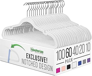 Cabides de Veludo Pacote com 60 Cabides Brancos – Cabides de Veludo Resistentes – Casaco de Feltro Antiderrapante e Cabides de Terno para Armário – Ganchos leves e finos que economizam espaço para Colgar Ropa  