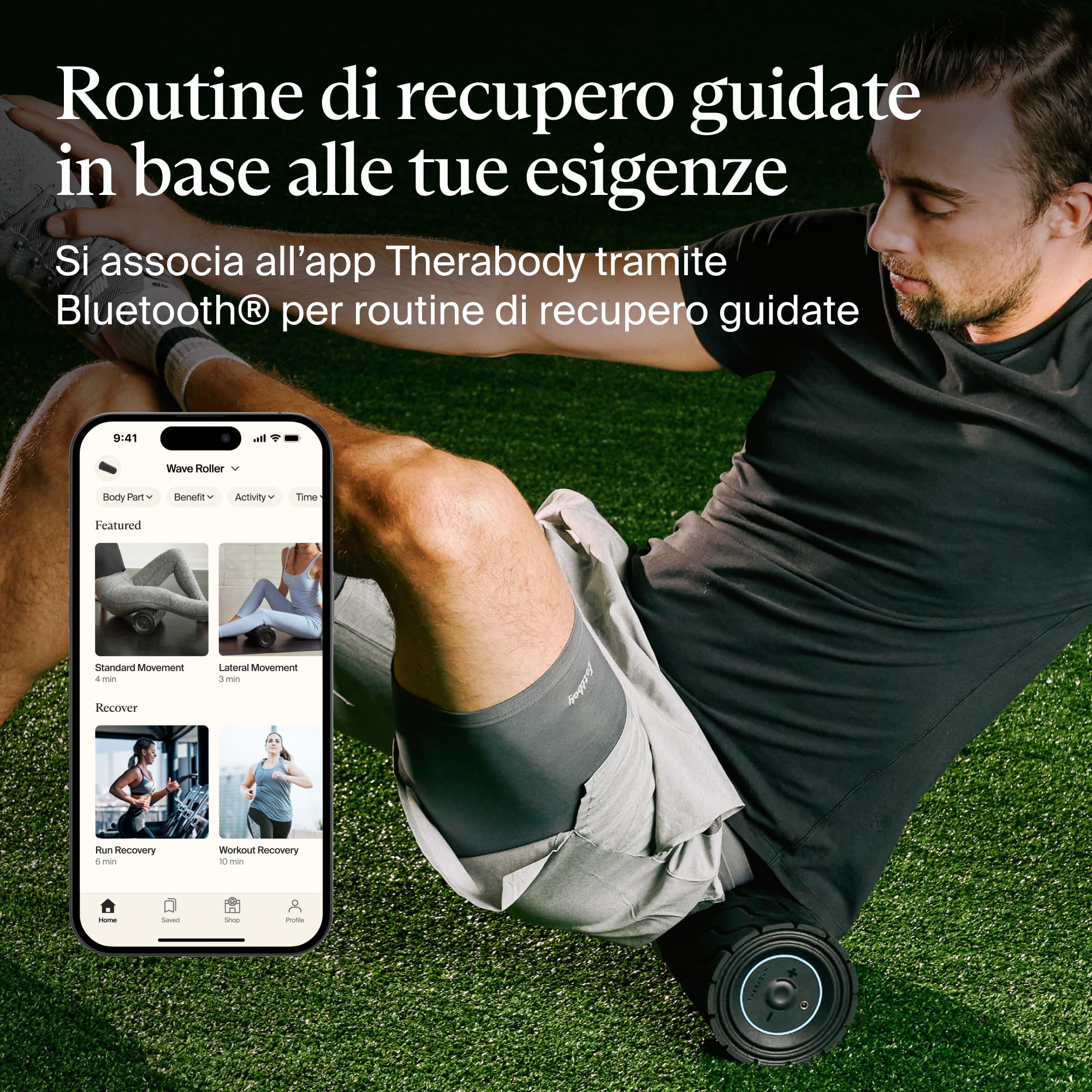 Wave Series Wave Roller, vibrazione per tutto il corpo, rullo in schiuma ad alta densità per alleviare il mal di schiena Bluetooth, rullo in schiuma per massaggio muscolare con 5 frequenze