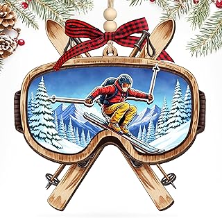 HEXMOZ Ski Ornament for Christmas Tree- Skiing Ornament - Skiing Gifts for Skiers, Ski Lovers - Unique Sports Ornaments Keepsake for Winter Enthusiasts - Acrylic Wood Holiday Decoration