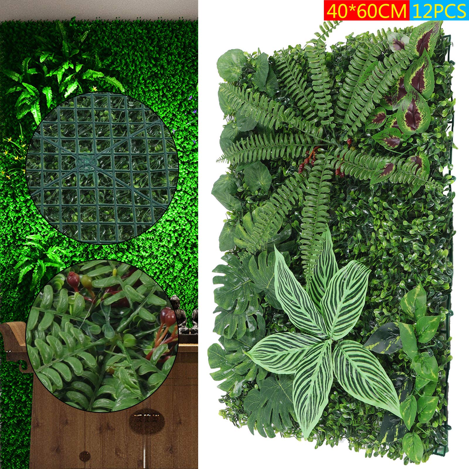 12 Stück Künstliche Pflanzen, 40cm x 60cm Pflanzen Wand, Kunstpflanze Outdoor, Sichtschutz Wanddeko Teppich Rasen, Plastikpflanzen für Zäunen Mauern Terrassen Gärten