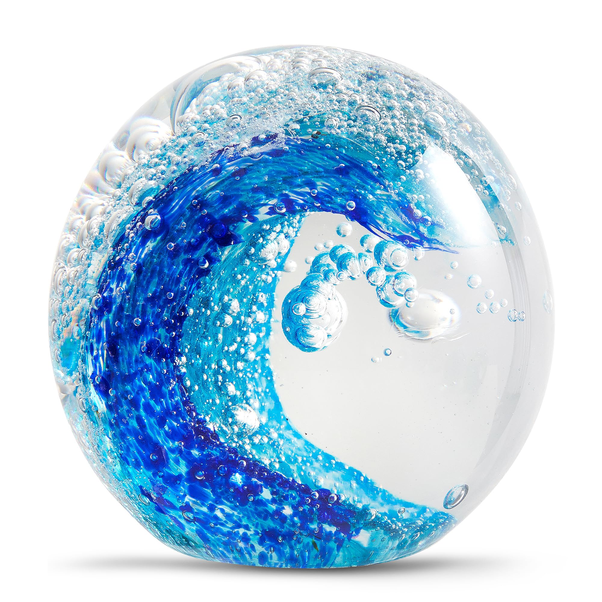 Amazon | 手吹きガラスの置物ボールオーシャンウェーブ、文鎮ガラス