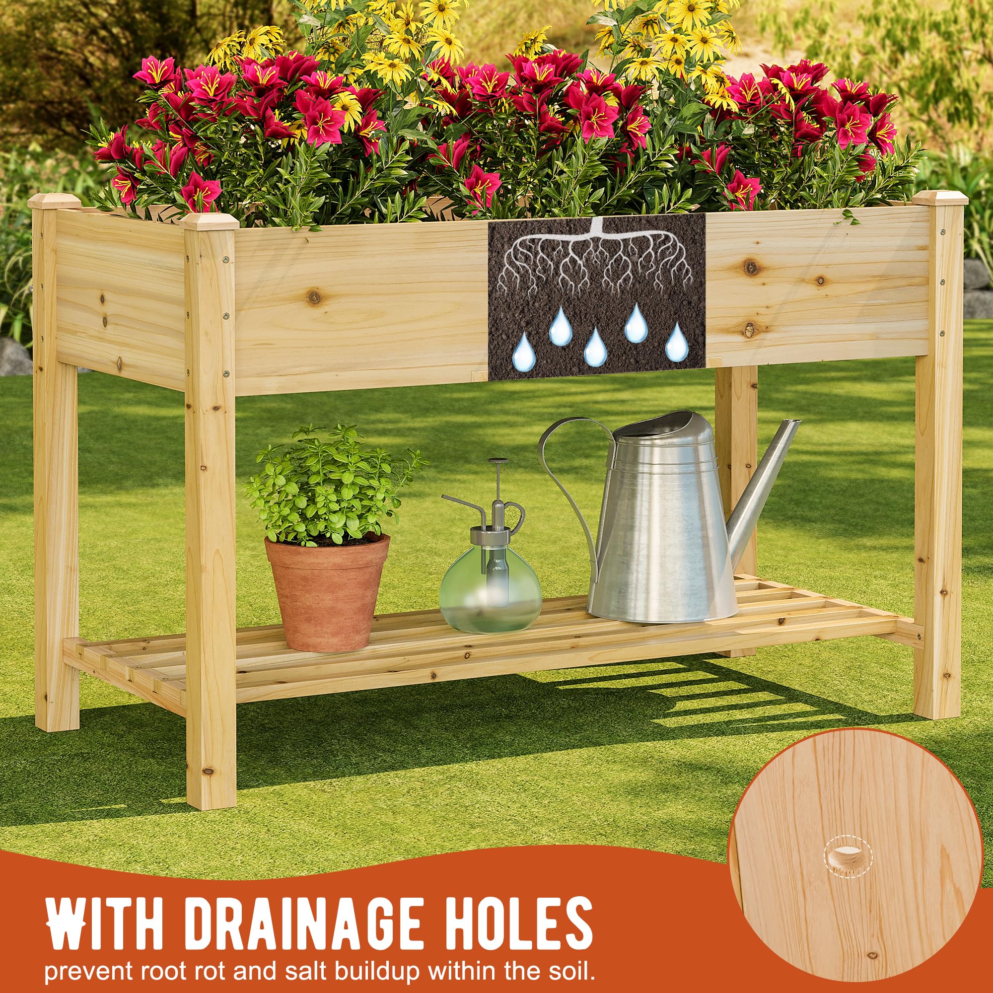 Amazon.com : GHWIE Raised Garden Bed with Shelf,Elevated Wooden