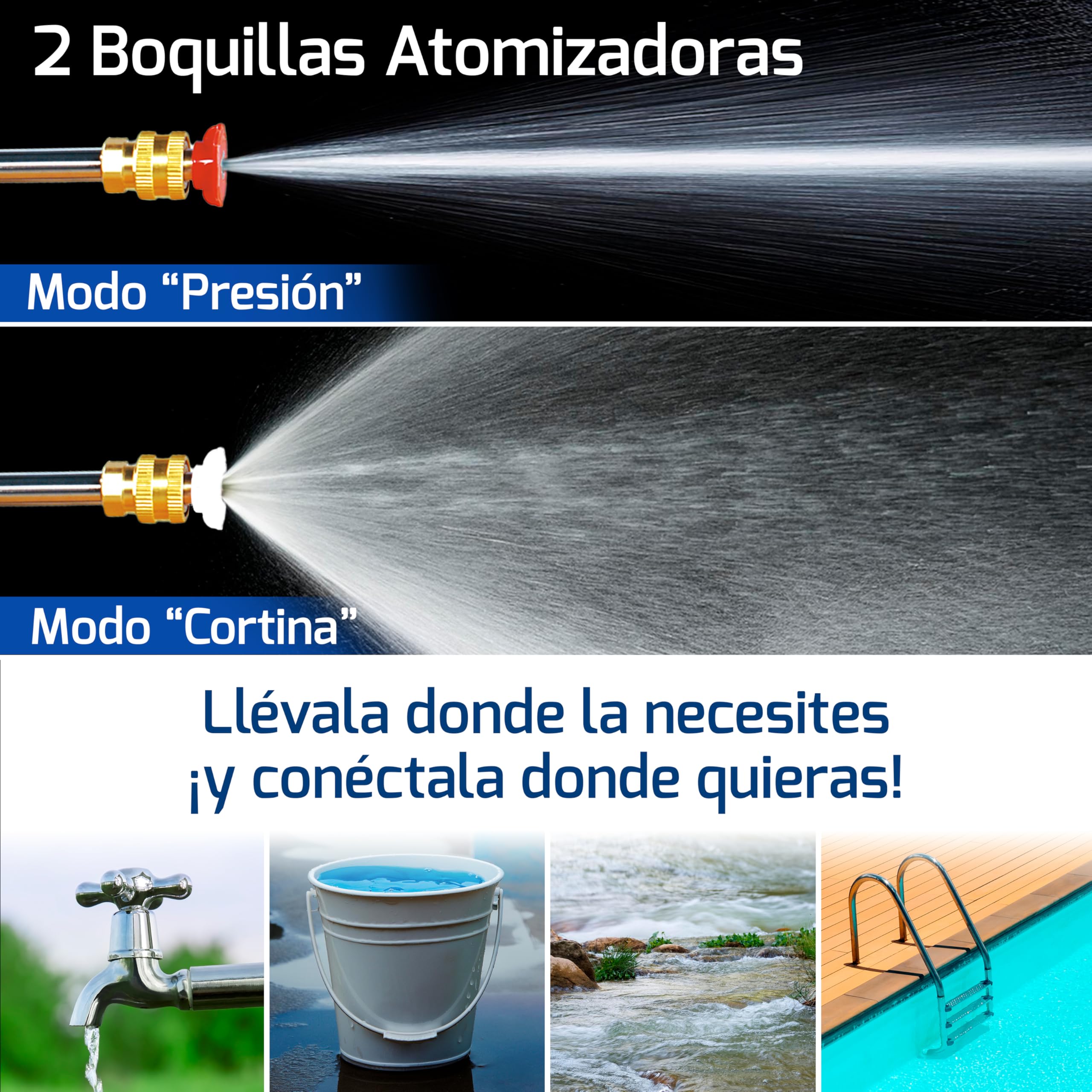 Press & Clean: Pistola de lavado de Alta Presión Portátil Sin Cables, Recargable. Accesorios: Cargador, Manguera presurizada con filtro, Dispensador jabón, Adaptador botellas, 2 Boquillas atomizadoras