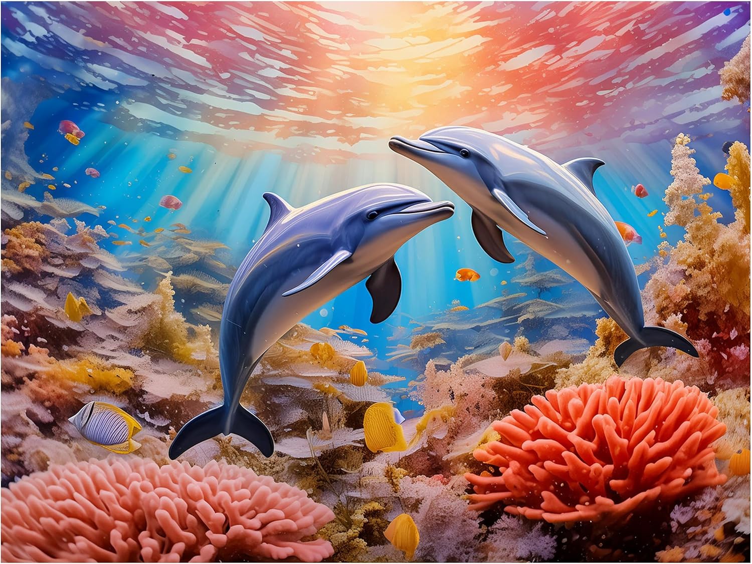 Tile Mural Playful Dolphins Coral Fish Ocean Kitchen Bathroom Wall Backsplash