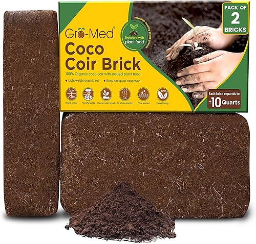 Paquete de 2 ladrillos de coco para plantas enriquecidas NPK para macetas de semillas de tierra para macetas, 100% orgánica, equilibrio de pH bajo