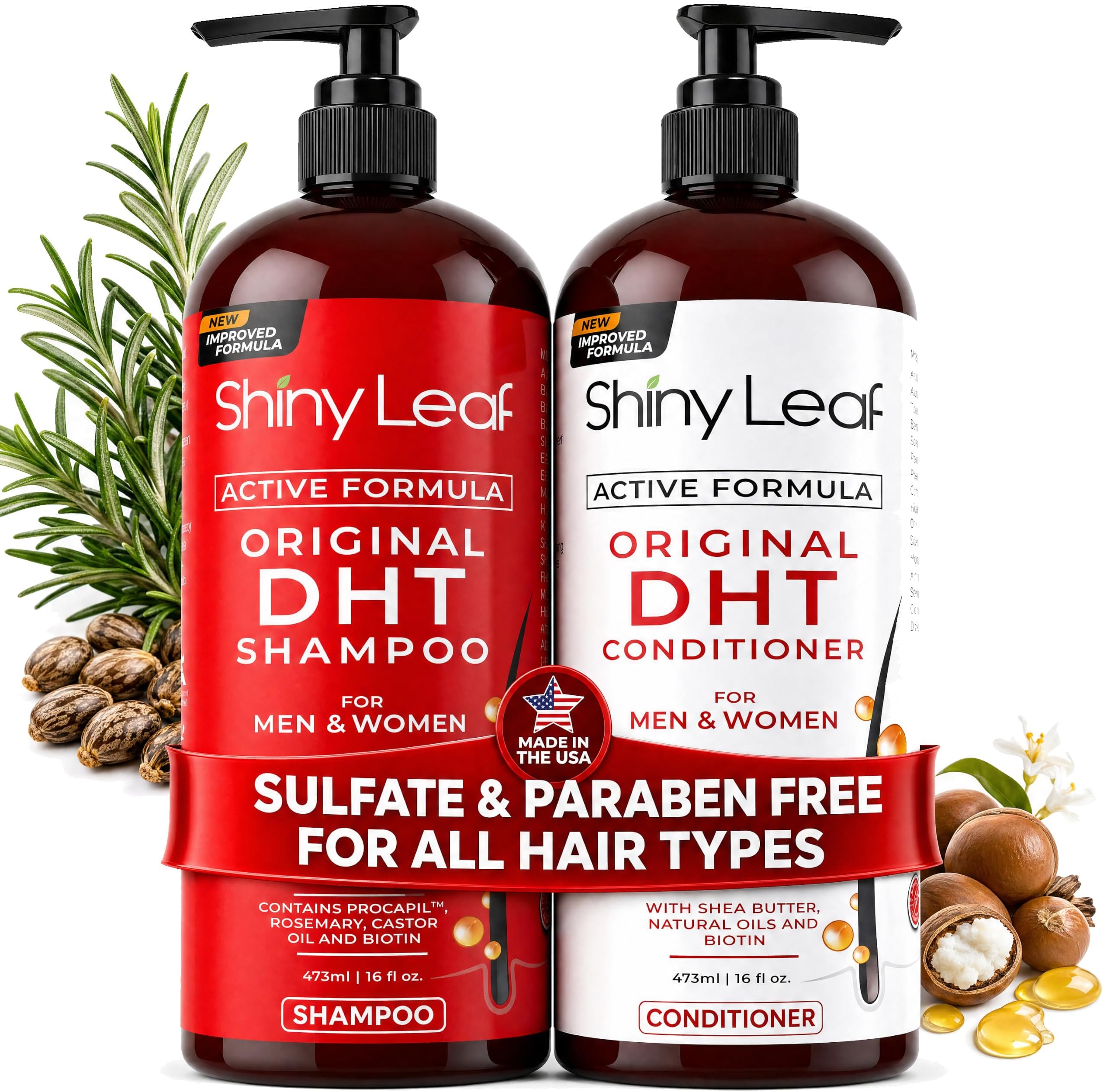 DHT Blocker Shampoo and Conditioner Set with Biotin, 2 x 16 oz | DHT blocker shampoo and conditioner with biotin, rosemary oil and asparagus extract for thinning hair. For men and women