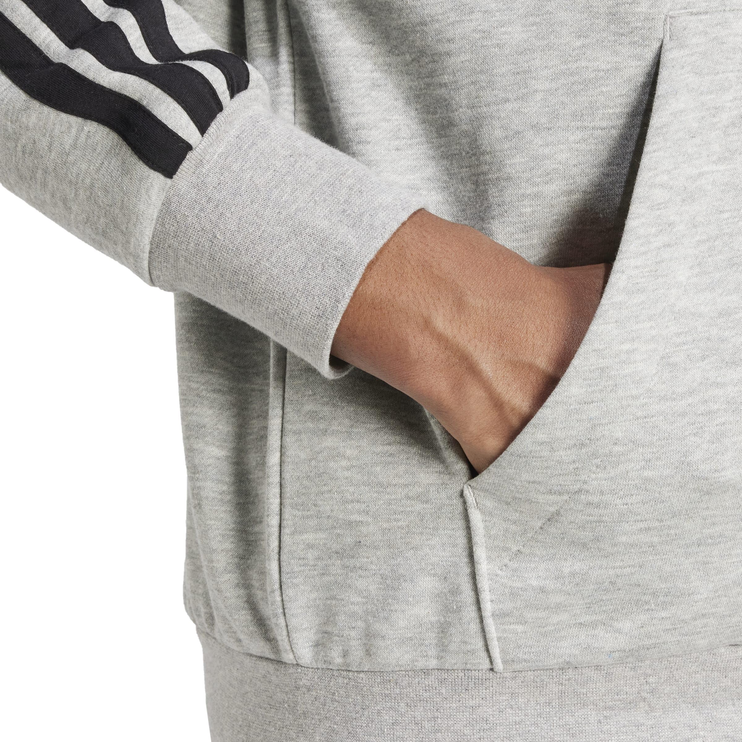 adidas Mężczyźni ESSENTIAL THREE STRIPES FLEECE ZIPPER HOODIE, medium grey heather/black, L