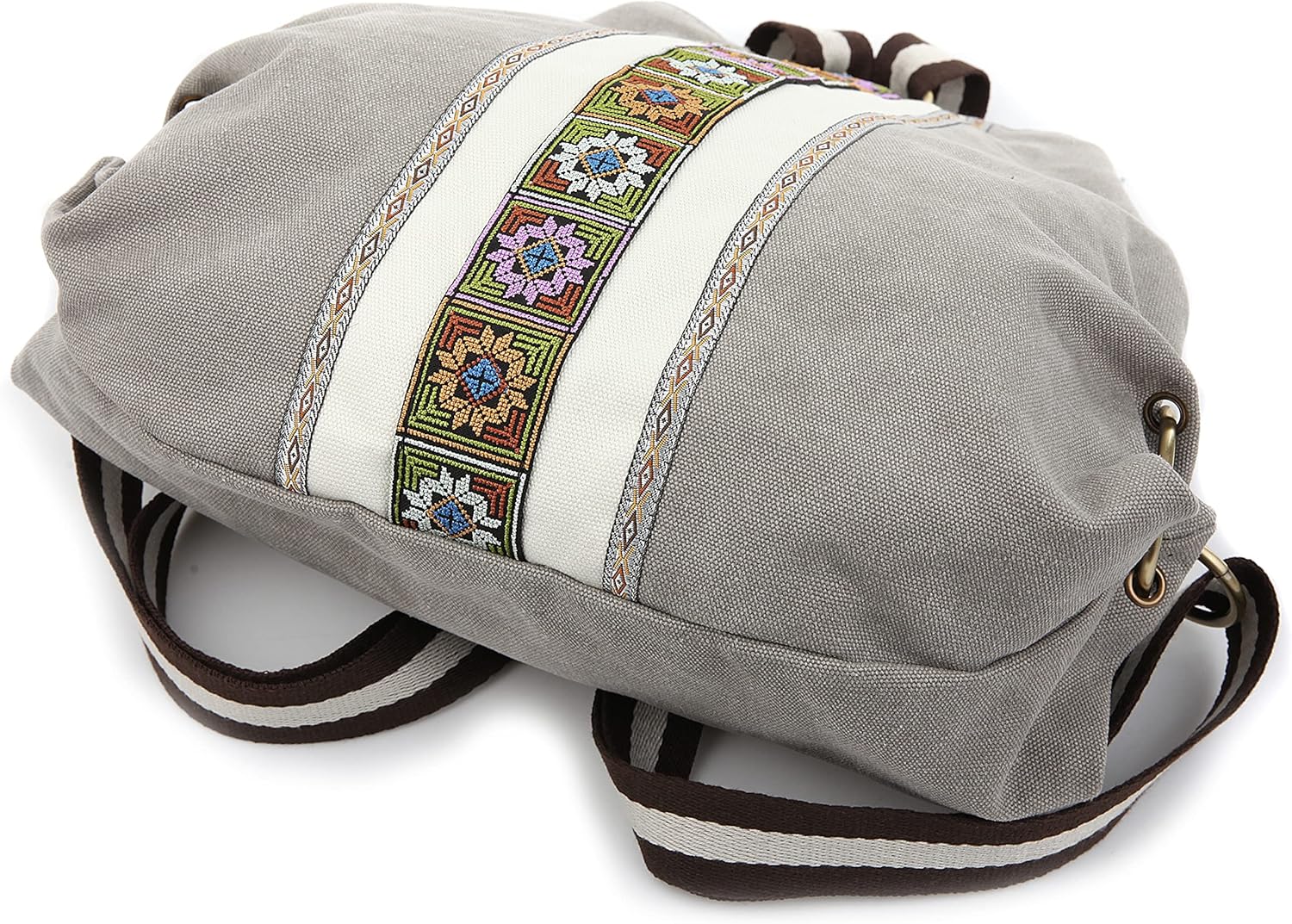 Goodhan Women Canvas Backpack Daypack Casual Shoulder Bag, Vintage Heavy-duty Anti-theft Travel Backpack, Light Grey