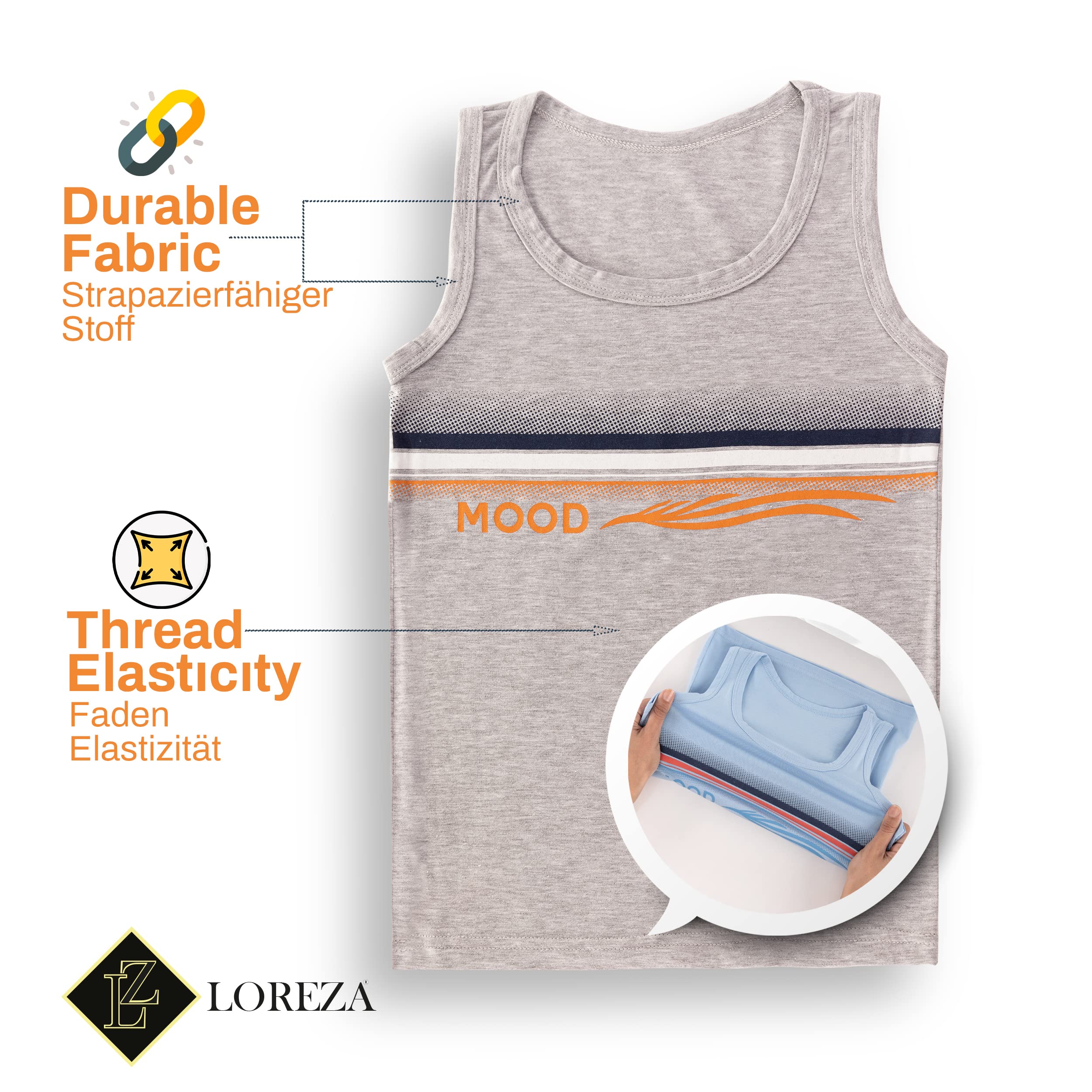 LOREZA ® 5 Débardeur Maillot de Corps sous-vêtements pour garçons en Coton - Tailles 2 à 15 Ans