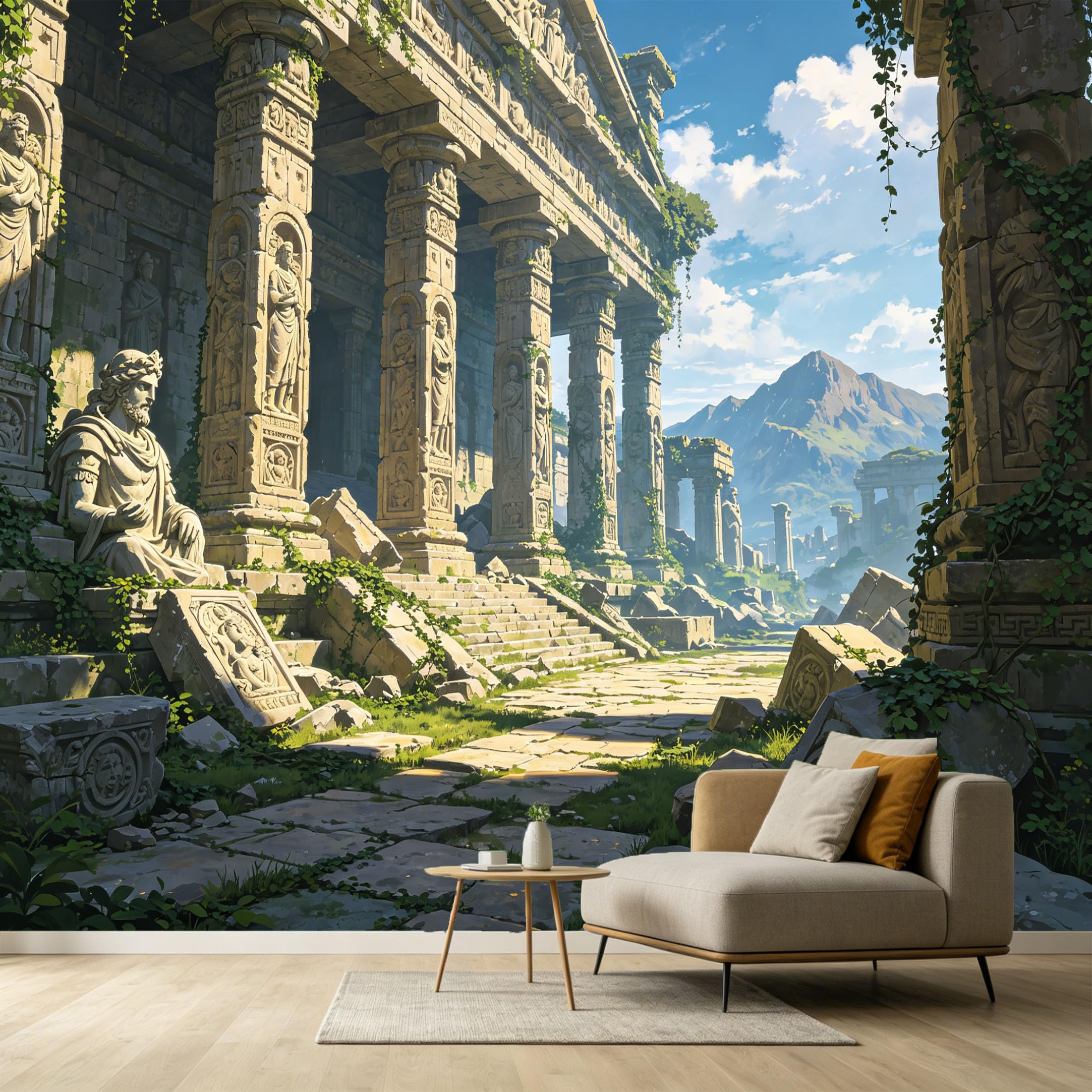 Custom Size Wall Murals Ancient Roman Ruins Neoclassical 3D Trompe L'Oeil Pillars Stone Statues Mountain Scenery SelfAdhesive Wall Fabric Removable Large Wallpaper for Living Room