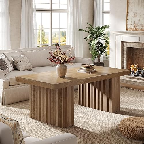 Miniatura 8 de Tribesigns Mesa de centro de granja, mesa central rectangular de 47.24 pulgadas con mesa grande y base gruesa, muebles de madera rústica para sala