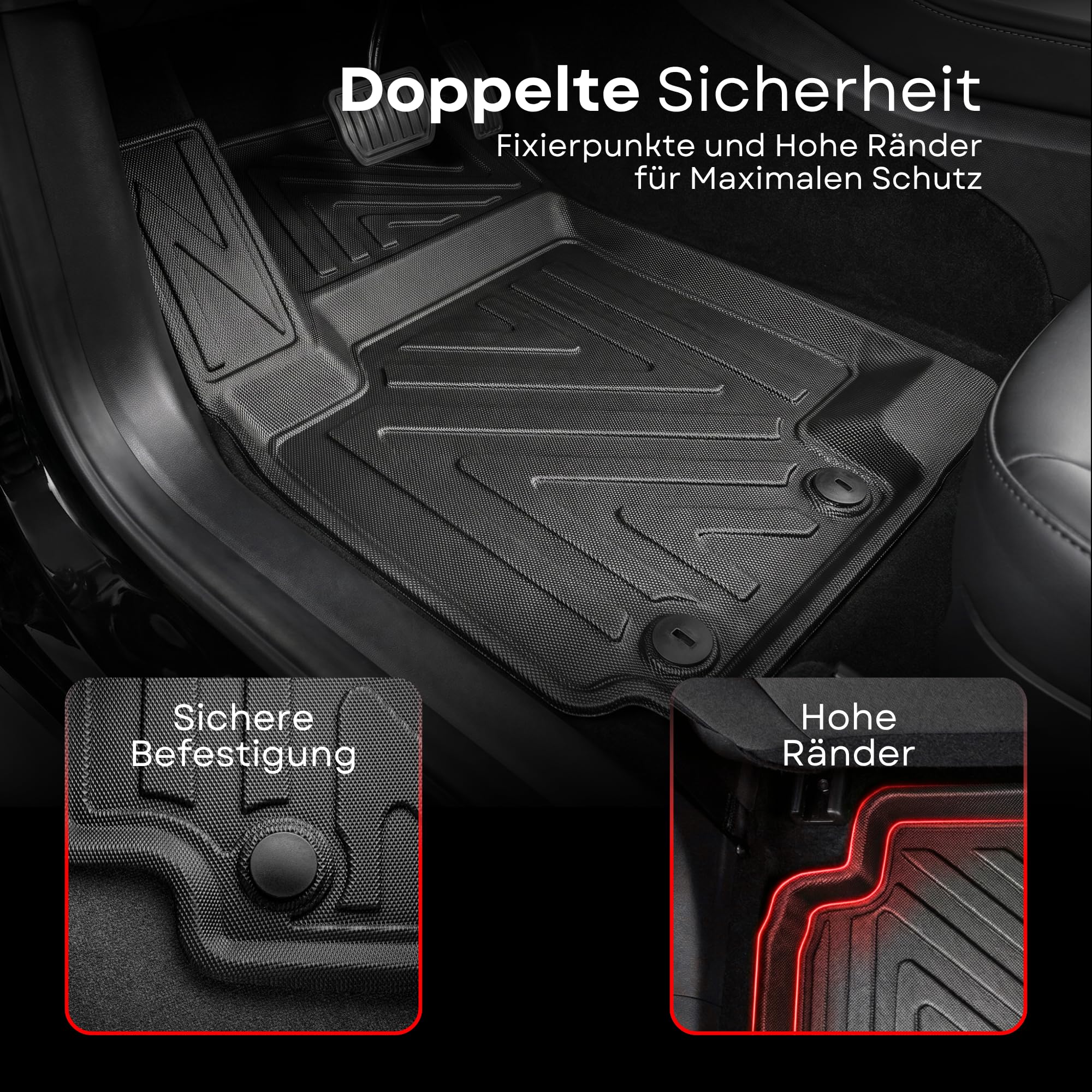 Fußmatten für Mini Countryman F60 2017-2023 – Maßgeschneiderte Allwetter Gummimatten mit Carbonfaser-Optik, Hochrand TPE Autofussmatten, Wasserdicht & Geruchslos Zubehör