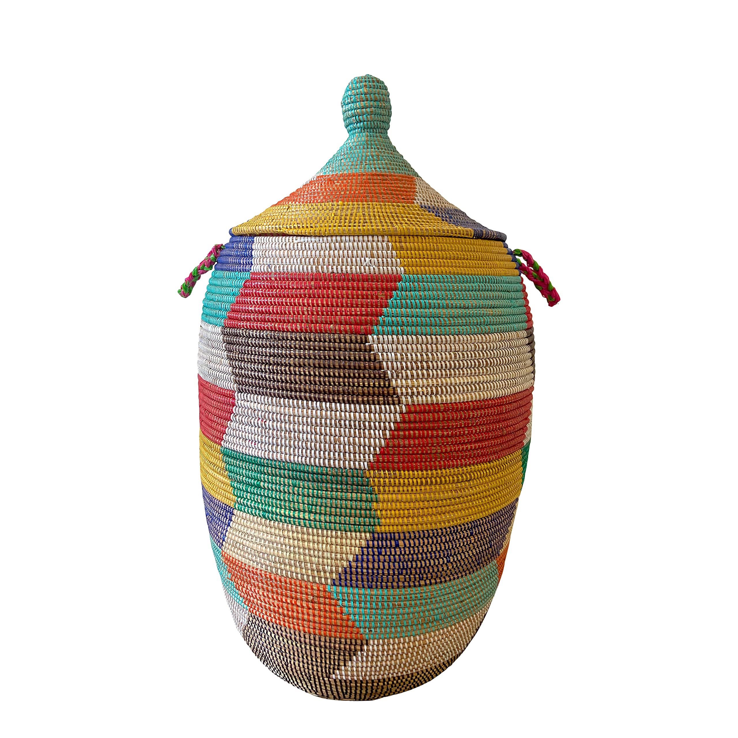 Wäschekorb Afrika - L/XL/XXL - Das Original aus dem Senegal - Zick Zack Bunt - Afrikanischer Flechtkorb mit Deckel - Großer Fair Trade Korb für Bade- / Wohn- & Kinderzimmer - Dekokorb (XXL)