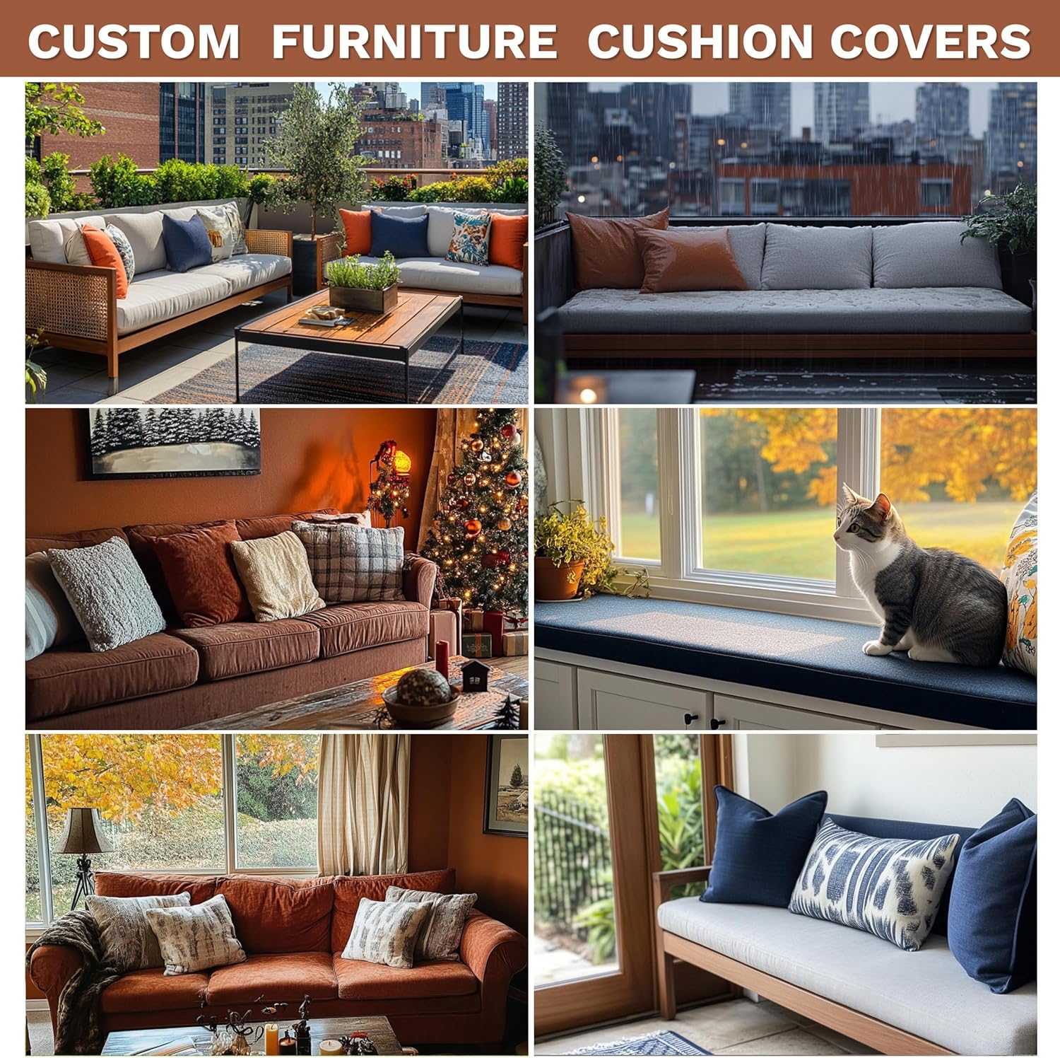 ShadeMart Custom Cushion Covers with Zipper, Replaceable Custom Size Covers 100 Colors/Fabrics for Bench/Chair/Indoor/Outdoor Furniture/Window Seat/Sofa Cushion (4 Inch Thick)