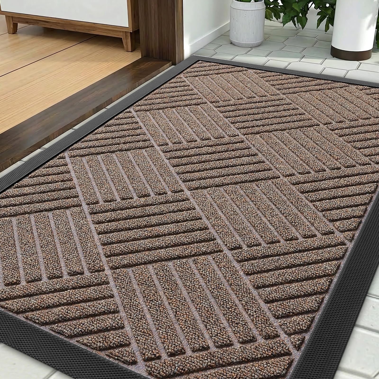 Tuocal Door Mat Outdoor, Dirt Trapper Door Matts Indoor, 60x90cm, Brown — image 1