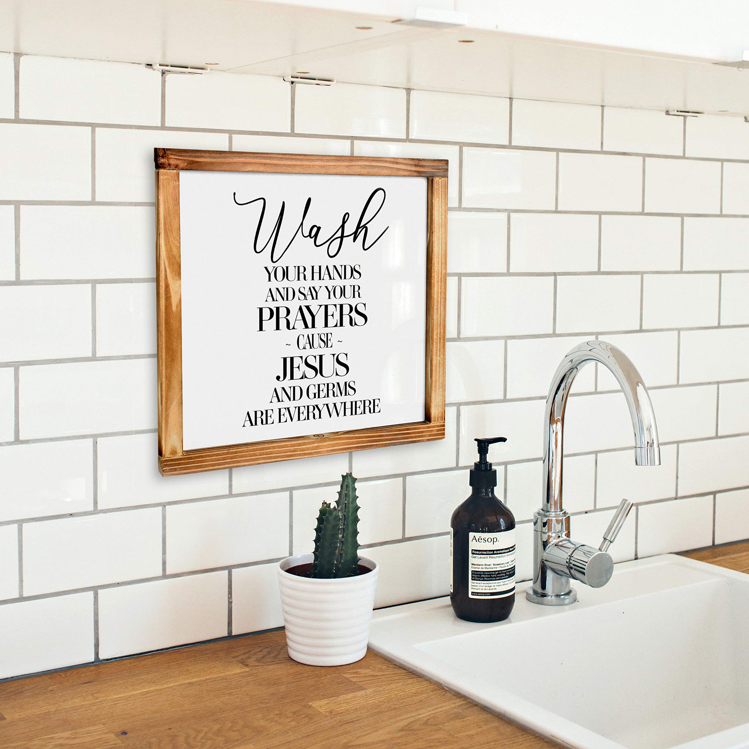 Wash Your Hands And Say Your Prayers Sign 12x12 Inch, Funny Wall