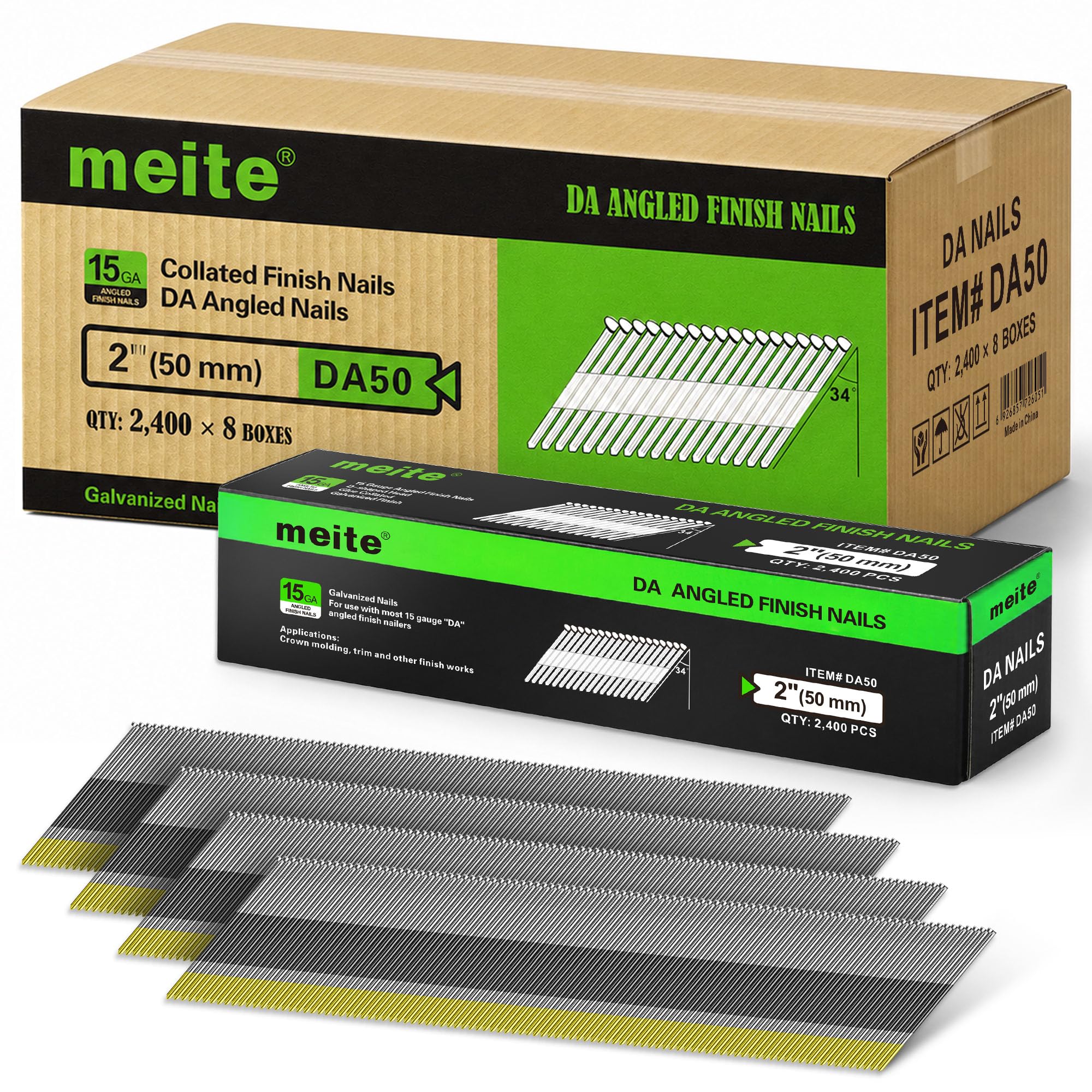 Meite 15 Gauge Angled Finish Nails - 2.5" (34 Degree) -13 Meite 15 Gauge Angled Finish Nails - 2.5" (34 Degree) -13
