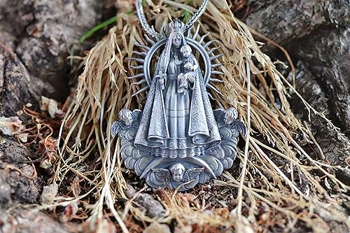 Miniatura 5 de Collar Virgen María, 0.024-0.028 libras, 1.73 x 1.37 pulgadas, colgante de plata Nuestra Señora del Monte Carmelo, Virgen de la Caridad del Cobre,