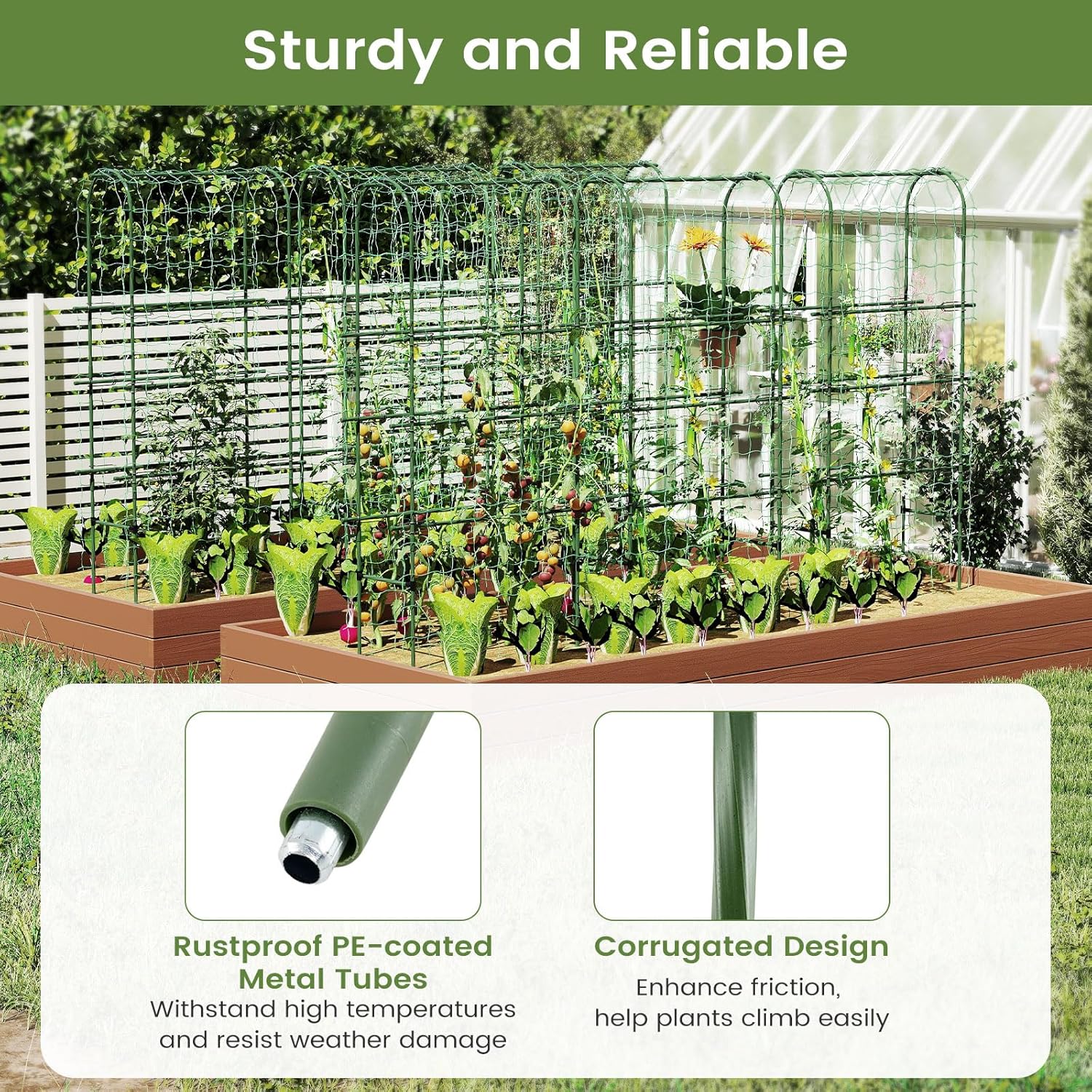 Giantex Raised Garden Bed with Legs & Trellis for Climbing Plants, Self-Watering Planter Box w/Water Level Gauge, for Vine Flower Herb Vegetable (29.5"x13.5"x76")