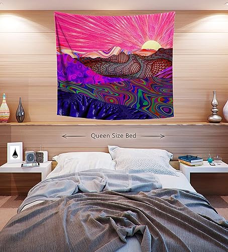 Miniatura 4 de LUCID EYE - Tapiz Trippy Trek, amanecer psicodélico de montaña, decoración de pared rosa para habitación de niñas, colgante de pared para
