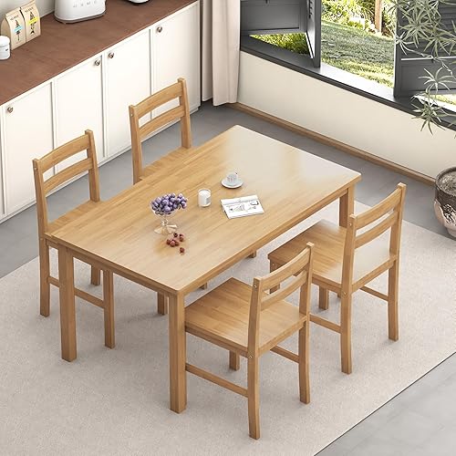 Miniatura 7 de Juego de mesa de comedor rectangular moderna de madera maciza de 5 piezas para 4, mesa y 4 sillas de comedor de madera maciza para cocina, bar, sala