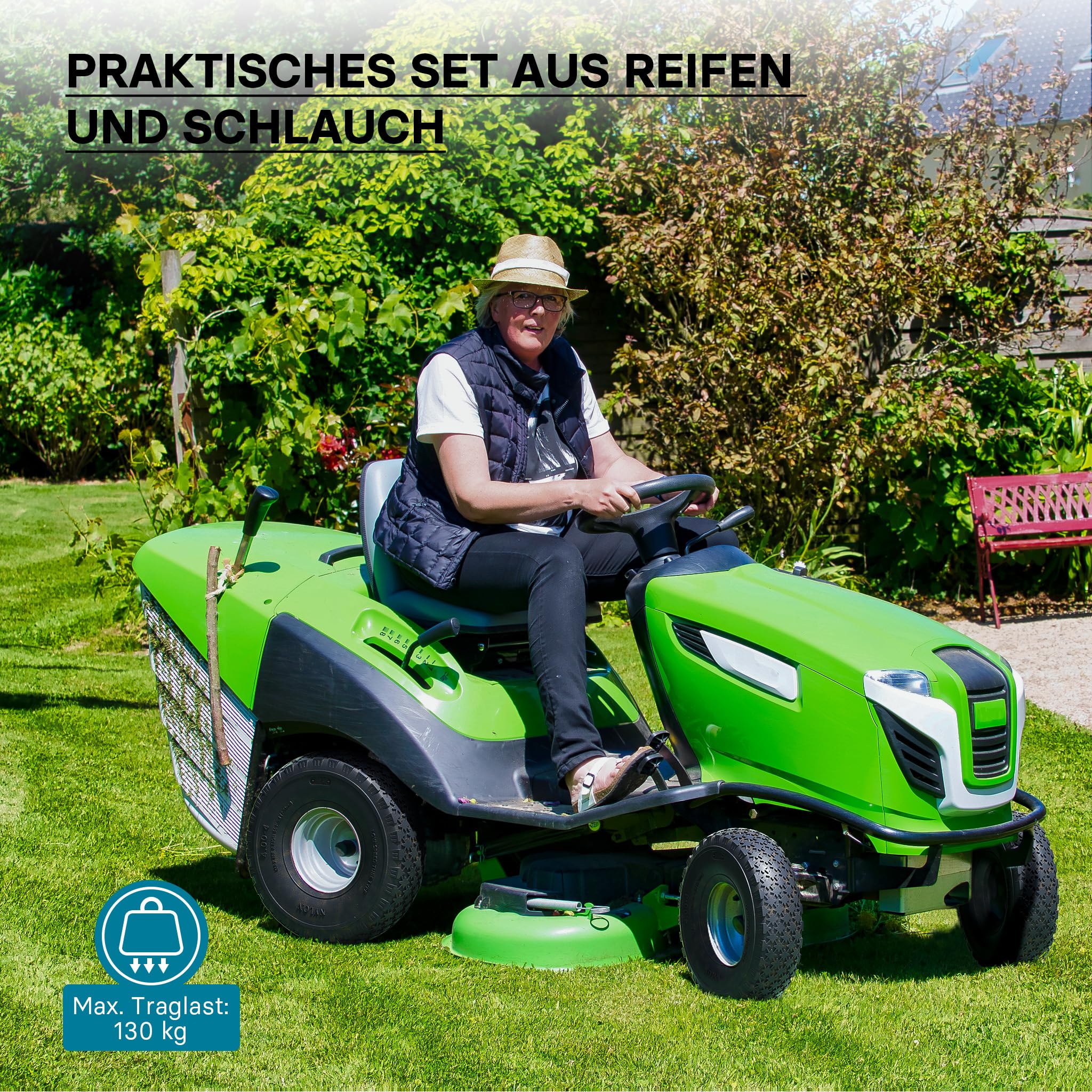 Wiltec Reifen für den Aufsitzmäher 11x4.00-4 4pr mit Schlauch und Winkelventil Komplettrad Rasentraktor
