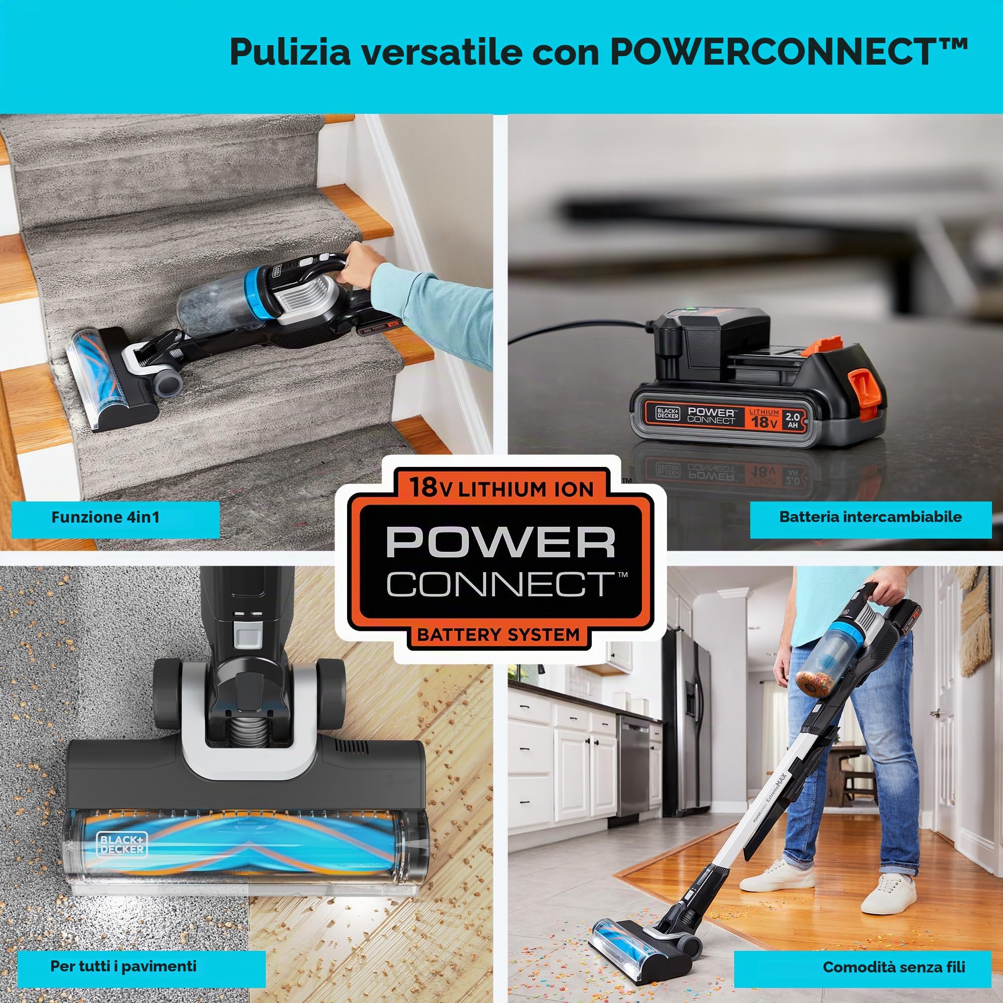 BLACK+DECKER, POWER SERIES Extreme 18V MAX, Aspirapolvere con batteria. BHFEB520D1-QW