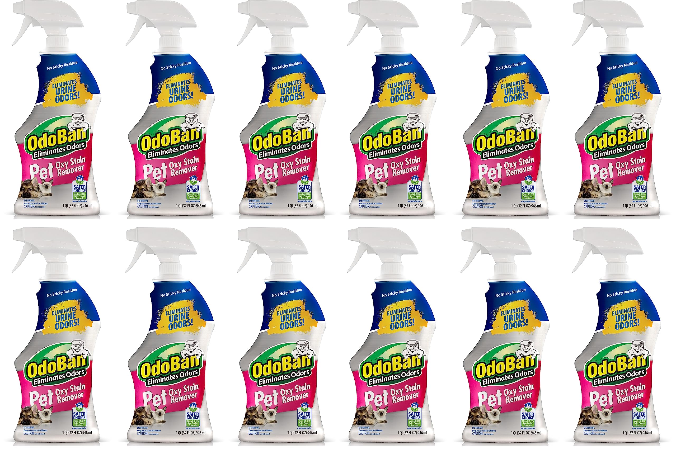 OdoBan Pet Solutions Oxy Stain Remover, Pet Stain Eliminator, Made in the USA, 12-Pack, 32 Ounce Spray Each