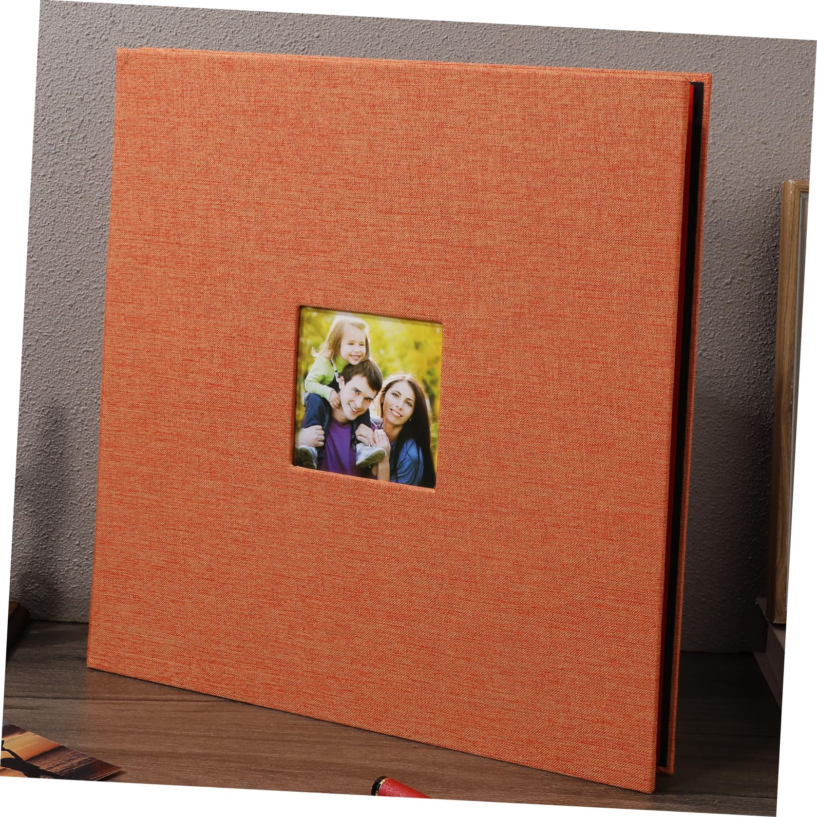 Album Fotografico Design Semplice in Lino con Copertina Rigida e Finestra Frontale, Pagine Bianche Vuote e Stile Elegante per Matrimoni e Vacanze