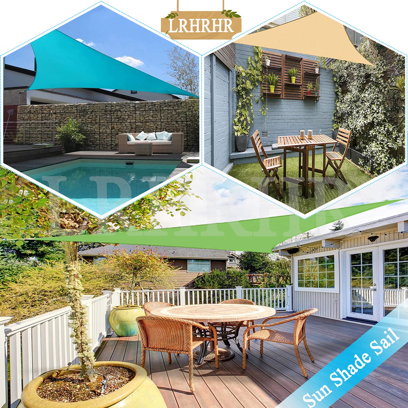 Sonnensegel Dreieckig Polyester Windschutz Wasserdicht UV Schutz Sonnensegel Sonnenschutz mit Befestigungs Kit, für Garten Balkon Camping- Sand|| 2.4x2.4x2.4m