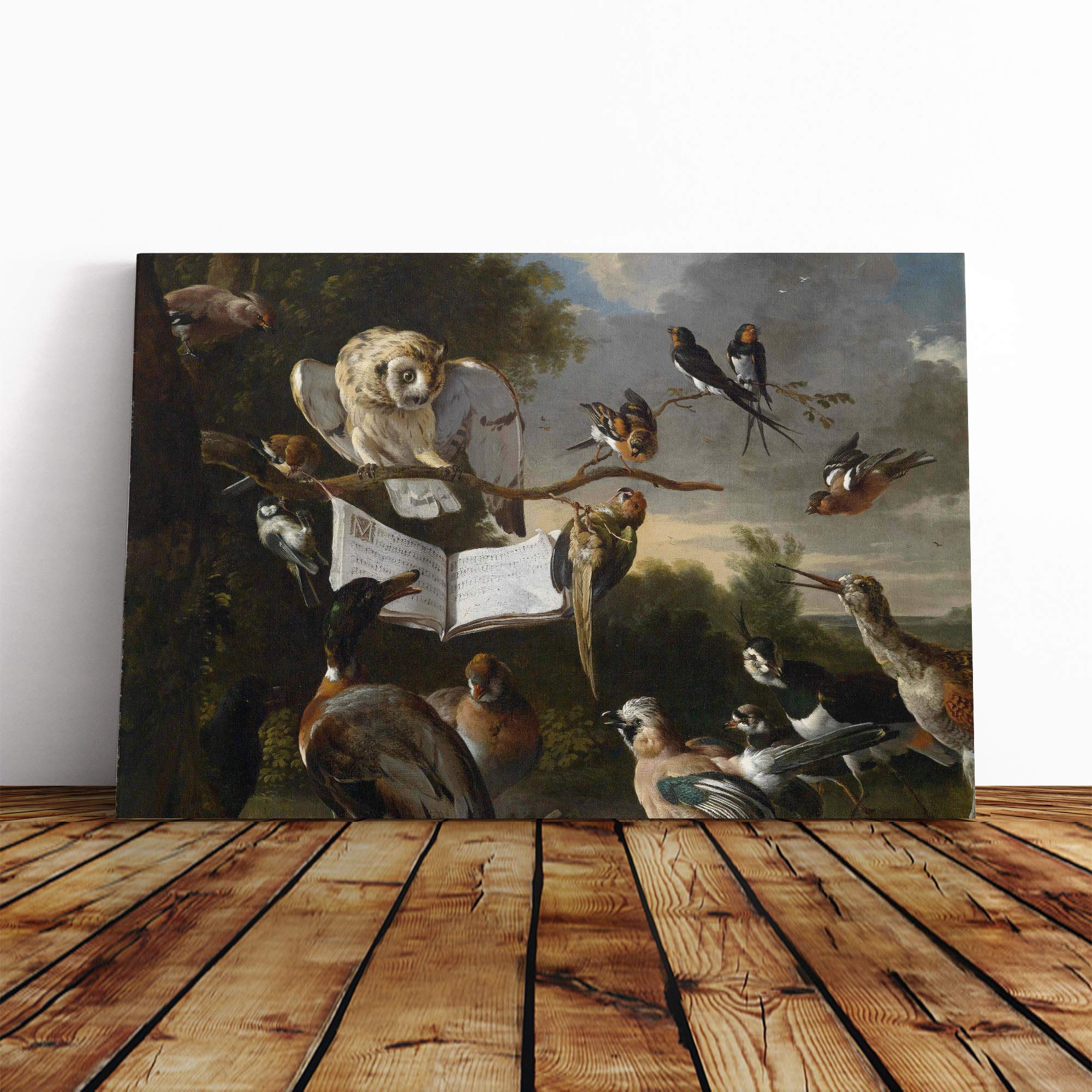 Melchior d'Hondecoeter Owl and Other Birds Canvas Print | Gallery Wrapped 30mm Frame Wall Art | 24x16 inches | Ready to Hang | Modern Animals Picture | Living Room Bedroom Lounge Office