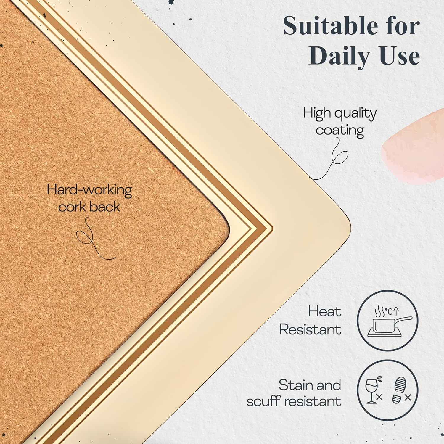 Pimpernel Classic Series Cork-Backed Placemat Set – (15.7" x 11.7") Rectangular Table Mats with Lacquered Finish, Heat & Stain Resistant Decorative Boards for Dining Table Protection & Everyday Use