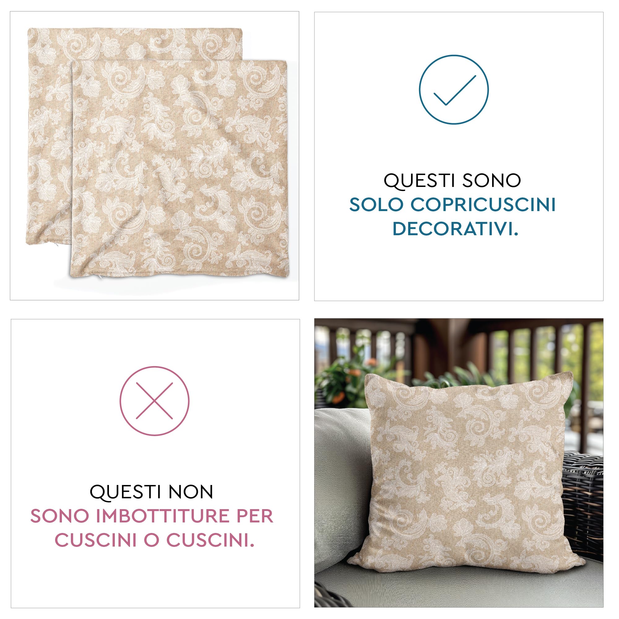 Encasa XO Coperture Per Cuscini Floreali Di Cotone Chambray | Beige Set di 2 I 40x40 cm I Copre Solo Una Federa Floreale Decorativa Floreale I Lavabile | Solo Uso Interno