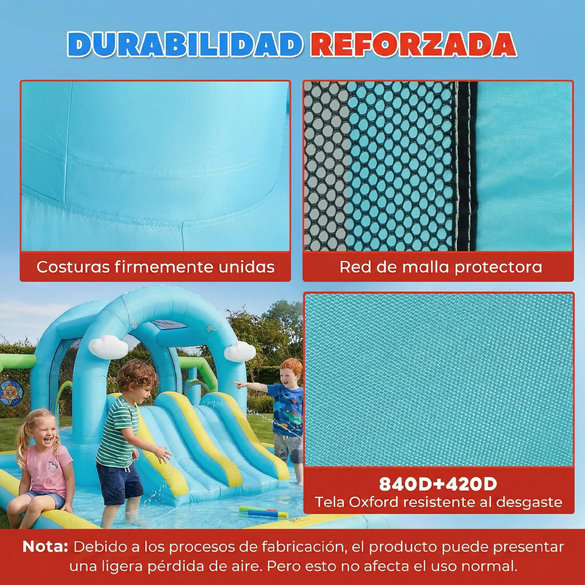 AIYAPLAY Castillo Hinchable Grande Acuático 7 en 1 con Soplador 450W Hinchable para Niños con Tobogán Seco/Agua, Trampolín, Piscina, Canasta, Columna de Boxeo Exterior/Interior 3-8 Años 426x360x198 cm