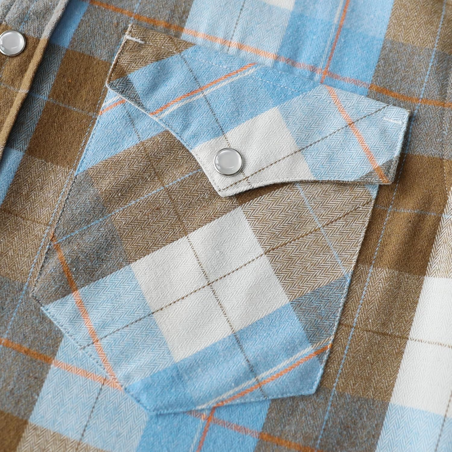 Dubinik® 6 oz Flannel Shirt for Men Western Cowboy Pearl Snap Long Sleeve Work Casual Buttons Vintage Plaid Shirts - Image 5